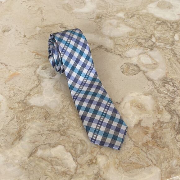 Original Penguin 100% Skinny Tie Blue Plaid - Unisex - Picture 4 of 8